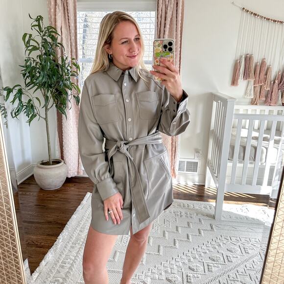 NWT Hudson Oversized Mini Shirt Dress with Tie Belt in Moonrock XS - Picture 1 of 12